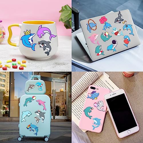 96 PCS Funny Ocean Dolphin Temporary Tattoos Sticker Blue Under The Sea Animal Fish Dolphin Birthday Party Decorations Supplies Favors Gifts Boys Girls Baby Shower Cute Tattoo School Reward Themed