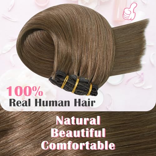 12 Inch Ash Brown Clip-In Hair Extensions - Remy Human Hair, 7 Pieces
