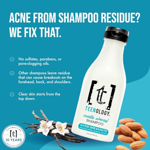 Teenology Vanilla Almond Teen Shampoo - Sulfate & Paraben Free for Acne-Free Skin
