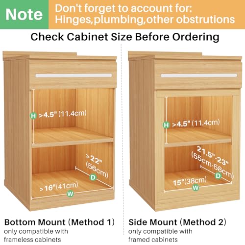 Pull Out Cabinet Organizer, Soft Close Wooden Slide Out Drawers for Pots and Pans, Full-extension Roll Out Shelves for Kitchen Cabinets, Pantry Organization, Bottom & Side Mount(15"W X 21"D x 3.4''H)