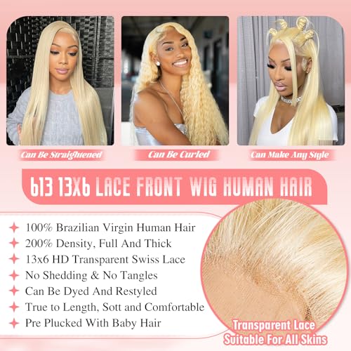 22 Inch Blonde Lace Front Human Hair Wigs Body Wave 13x6 HD Frontal 200% Density