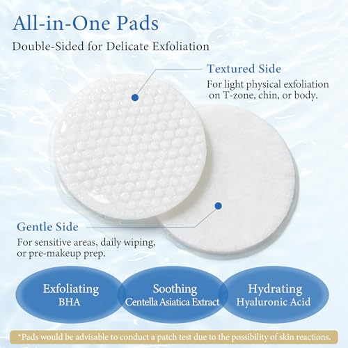 Exfoliating Toner Pads for Face & Body with Salicylic Acid, Cica & Hyaluronic Acid, 70 Count