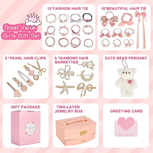 Hair Accessories for Girls£¬Teen Girl Gifts Including Jewelry Box/Hair Clips/Hair Barrettes/Hair Ties/Hair Bows£¬birthday gift for girls age 6 7 8-14£¨Cute Bear£©