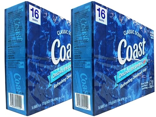 Coast Deodorant Soap Bars Pacific Force Scent - 16 Count Pack of 2, Refreshing Fragrance