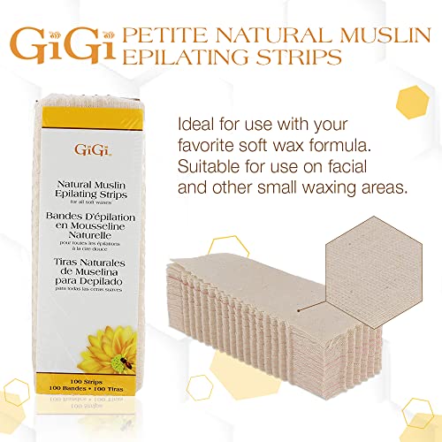 GiGi Waxing Strips for Hair Waxing/Hair Removal, Small Natural Muslin, 100 Epilating Strips
