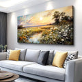 Vintage Farmhouse Wildflower Wall Art Canvas - 48 Inch Rural Scenery