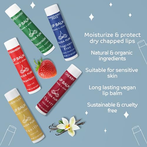 Vegan Lip Balm Set - Organic Jojoba & Avocado Oil, Melodies Assorted - 5 Tubes