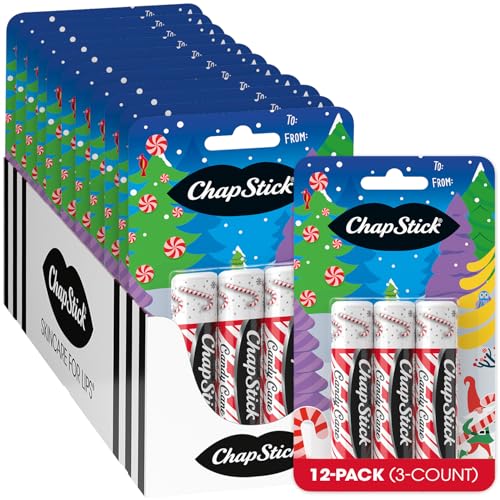 ChapStick Bulk Lip Balm, Candy Cane, 36-Count (12 Packs of 3) ? Fresh & Minty Lip Moisturizer, Stocking Stuffer, 0.15 Oz Ea