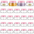 24 Pack 5 oz Clear Pink Plastic Cosmetic Jars with Lids & Labels - Reusable & Leakproof