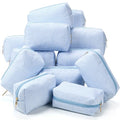 Light Blue Seersucker Cosmetic Bags Set - 12 pcs, Zippered & Striped