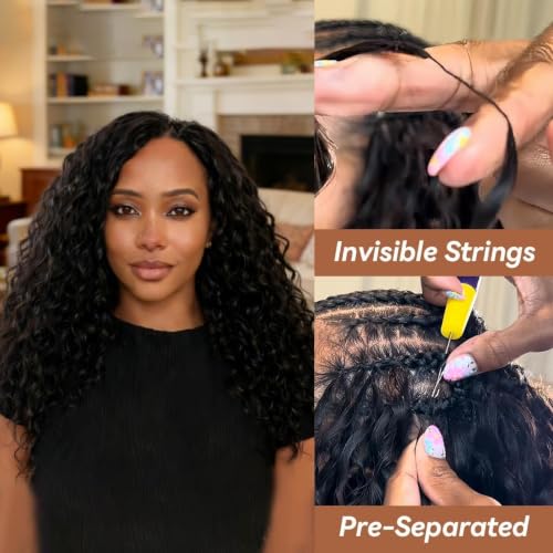 Shoobidoo 1B Feather Crochet Hair Extensions 12 Inch Deep Wave Synthetic Pre-Separated 100 Strands for Black Women