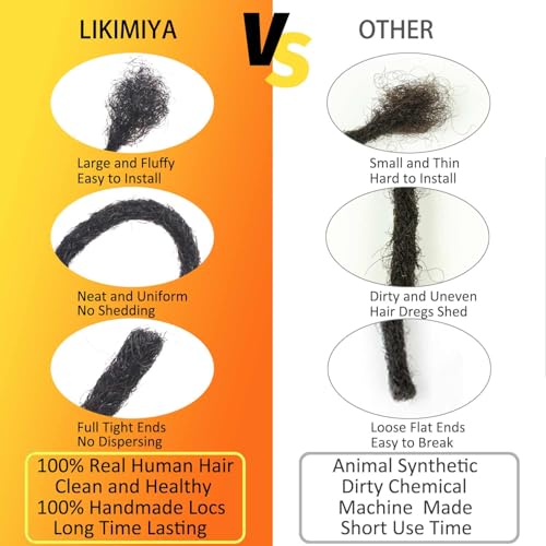 LIKIMIYA 6 Inch 30 Locs Human Hair Dreadlock Extensions 1B Natural Black
