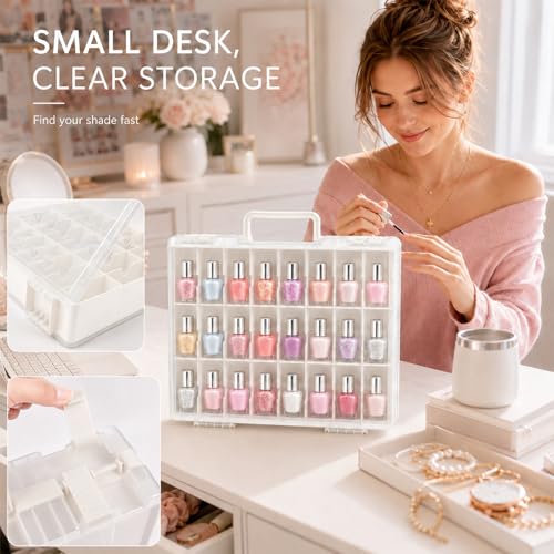 White 48-Slot Nail Polish Organizer Case for Gel & Regular Polish - 150 Count