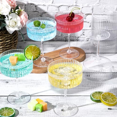 Plastic Martini Glasses 10 oz Clear 100 Pcs Ribbed Design Party Drinkware