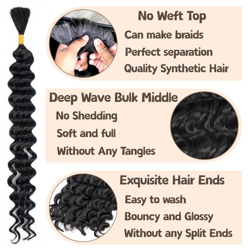 Deep Wave Bulk Hair for Braiding 28 Inch 6 Bundles Natural Black No Weft Wet & Wavy