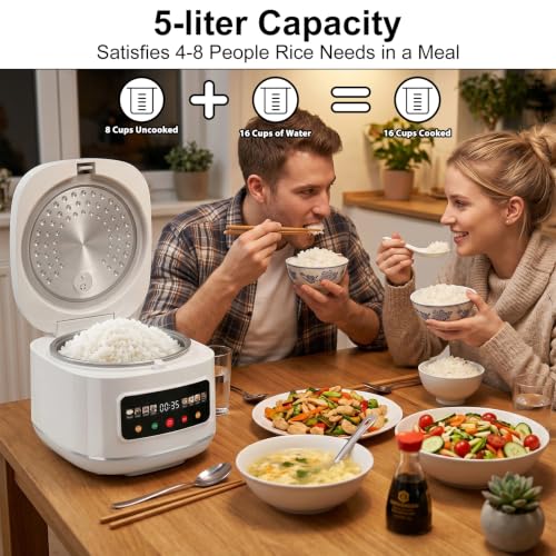 SANPTENT Digital Rice Cooker 8-Cup Uncooked Capacity, 8 Cooking Programs, Non-Stick Pot