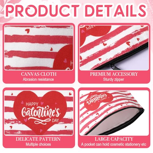 FoldTier 9 Pcs Galentine's Day Gift Bags Set – 9.1 x 5.9 in Canvas Zip Bags for Friends