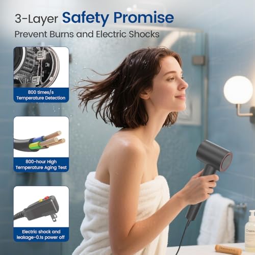 High-Speed 180,000 RPM Hair Dryer with Diffuser - Deep Black
