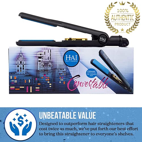 HAI Convertible Ceramic Hair Straightener - Professional Flat Iron for All Hair Types - Classic Blue