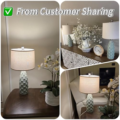 Ceramic Table Lamps Set of 2 - 23.75 Inch Modern Farmhouse Bedside Lamps - Green Nightstand and Desk Lighting - Variation B 23.75-Inch Green 2 Pack