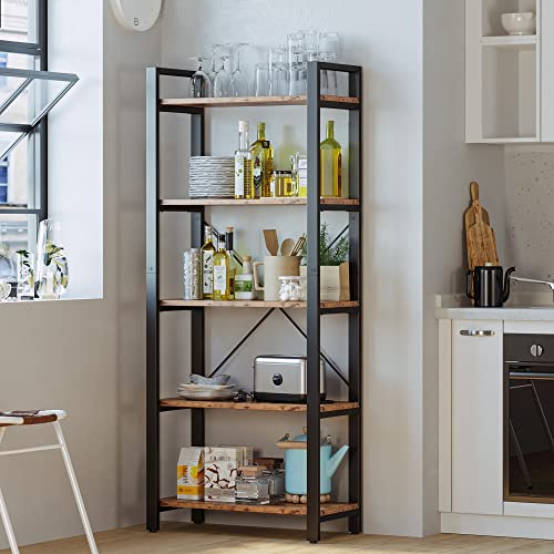 IRONCK 5-Tier Industrial Ladder Bookshelf - Vintage Brown, Heavy Duty Storage