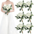 White Bridesmaid Bouquets Set of 6 - 7 Inch Ivory Artificial Flower Arrangements for Wedding & Party - Variation: White