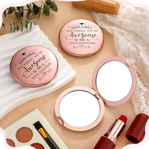 Soaoo 24 Set Inspirational Compact Mirror Bulk Metal Round Shell Sometimes You Forget Your Awesome Gifts for Women Appreciation Double-Sided Purse Mirrors Employee Coworker Women Day Wedding Gift