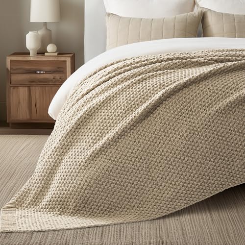 EverGrace Chunky Chenille Knit Throw Blanket Sand Dune 108x92 Inches - Cozy Home Decor