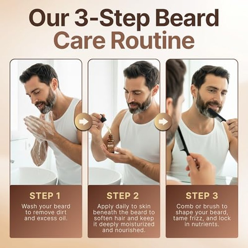 Beard Growth Oil 30ml for Men - 100% Natural Formula with Vitamin E & Jojoba Oil for Mustache Growth Oil, Promotes Thicker Fuller Beard & Reduces Itch, Valentines Day Gifts for Him Boyfriend Husband