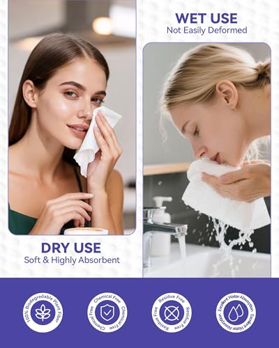 Disposable Face Towels - Soft & Thick 7.8x7.8 Inches, 80 Count, 4 Pack - Gentle Skin Care