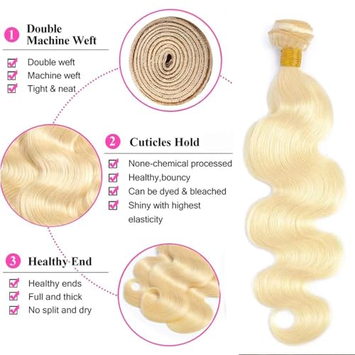 AuokMar 613 Blonde Human Hair Bundles Body Wave 12/14/16 Inch Variation of THIS listing