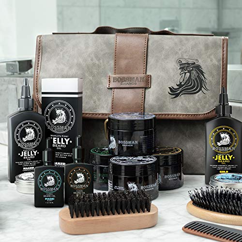 Bossman PU Leather Toiletry Bag for Men - Water Resistant Toiletry Kit Mens Hanging Travel Organizer - Hand Crafted Portable Traveling Accessories