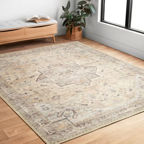 Hathaway Multi Ivory Area Rug 7'6" x 9'6" - Vintage Modern Design, Low Profile