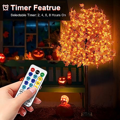 TiYiViRi 7FT 170 LED Lighted Maple Tree Fall Decor with Remote & 8 Modes - Indoor Outdoor Thanksgiving Halloween Party Autumn Tree (Variation: 7ft-170led-1pack)