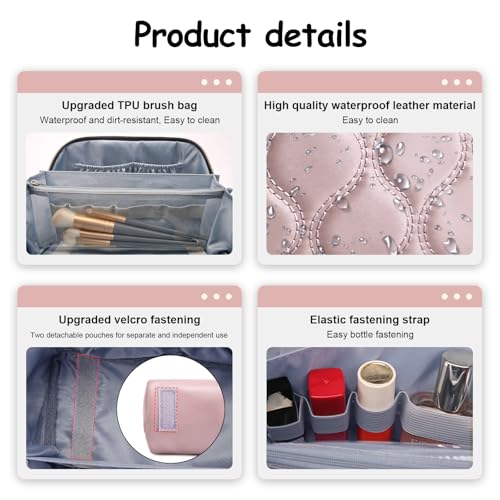 BOYATU Pink 3-Piece Travel Makeup Bag Set Large Capacity Organizer
