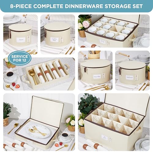 8 Pack Beige Storage Hard Shell Containers - Padded Dishware Moving Boxes
