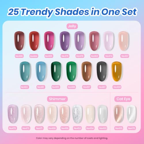 Beetles Deal Box Jelly Fall Gel Nail Polish Set - Multi-Color Jelly & Cat Eye, 36 Pcs, Variation A - Mutilcolor | Jelly Veil
