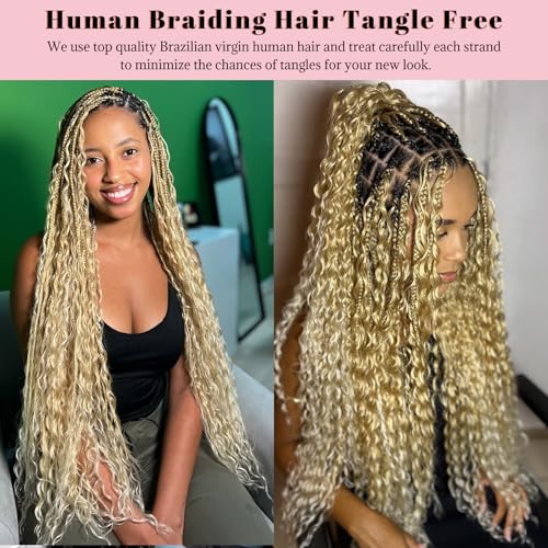 Water Wave Human Braiding Hair Extensions - Strawberry Blonde to Bleach Blonde Ombre, 16 Inch, 100g, 2 Bundles - Variation #27Strawberry BlondeP613