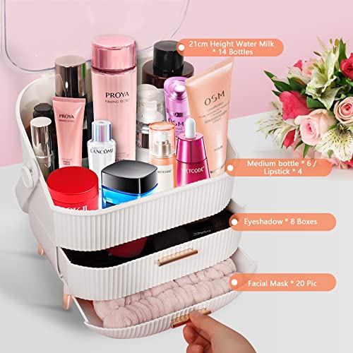 Makeup Organizer,Portable Skincare Display case,Large Makeup Box with Clear Lid (FBA-WHITE)