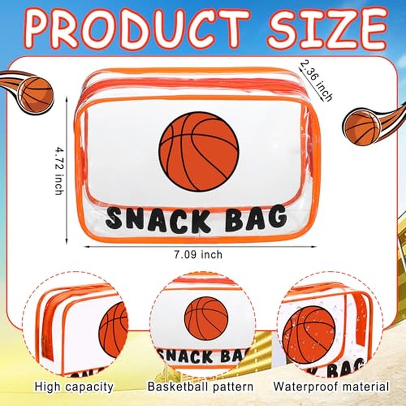 12 Pcs Basketball Snack Bags for Team Gifts Basketball Goodie Treat Candy Pouch Bags Clear PVC Waterproof with Zipper Party Favors for Team Ground Birthday Gifts Sport Supplies
