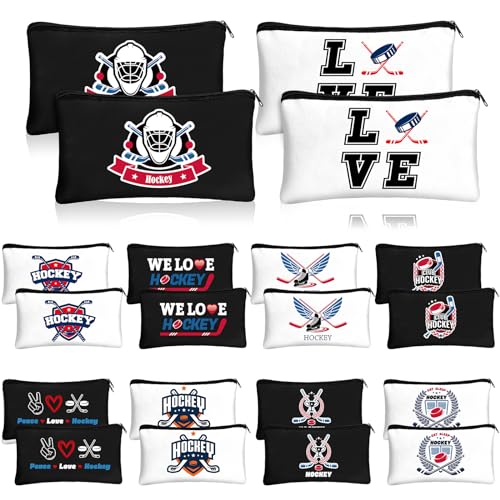 Clysee 20 Pcs Hockey Makeup Bags - Ice Hockey Team Gifts, Travel Pouches, 8.3 x 5.1 in, White & Black