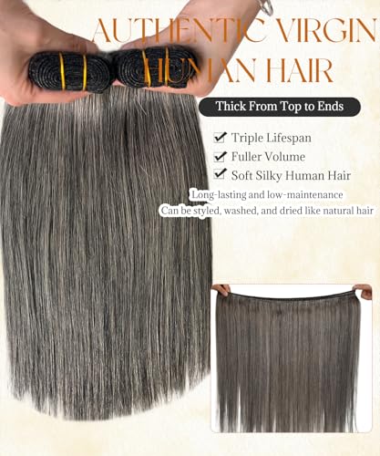 Salt & Pepper Sew-In Hair Extensions 14 Inch Human Hair Weft 80g - Variation #Salt Pepper-ST