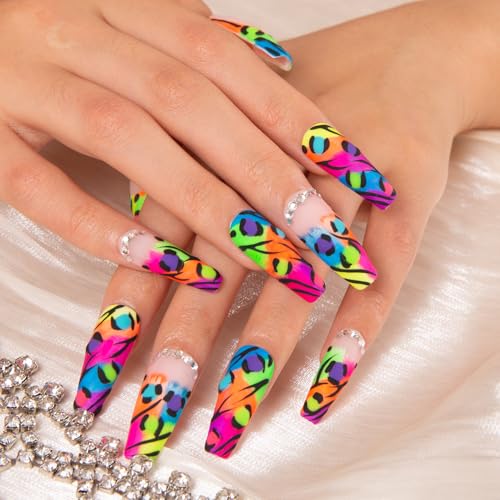 Lovful Press on Nails Illusion - Handmade Full Covered Crystals, Reusable Coffin Shape, Size 1.3 in (L) - Salon Quality