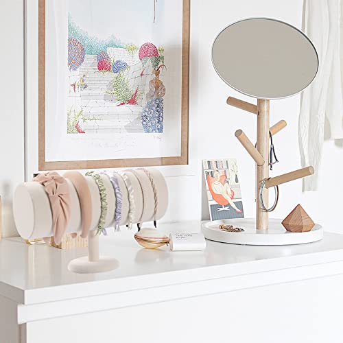 Beige Velvet Headband Holder Organizer for Hair Bands and Ear Jewelry Display - 5 Inch Diameter