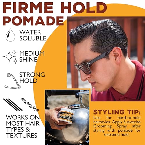 Suavecito Pomade Firme Strong Hold Hair Pomade 4 oz - 2 Pack, Medium Shine, Water-Based, Easy Wash Out, All-Day Style