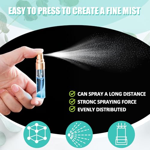 Mini Spray Bottles 50 Pcs 5ml Refillable Perfume Atomizers with Gold Cap - Travel Size