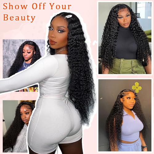 Deep Wave Lace Frontal Human Hair 14 Inch 150% Density 13x4 Pre Plucked Natural Color