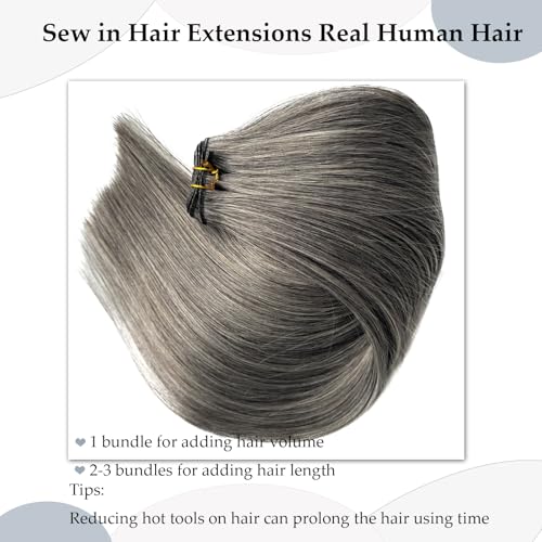 Salt and Pepper Hair Wefts Sew-in Hair Extensions - Grey White Highlights - 12 Inch, 80G - Variation of THIS listing