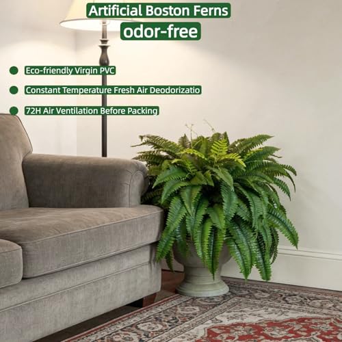 Large UV-Resistant Artificial Fern Plants - Outdoor 54 Inch Set of 2 with 102 Leaves Each