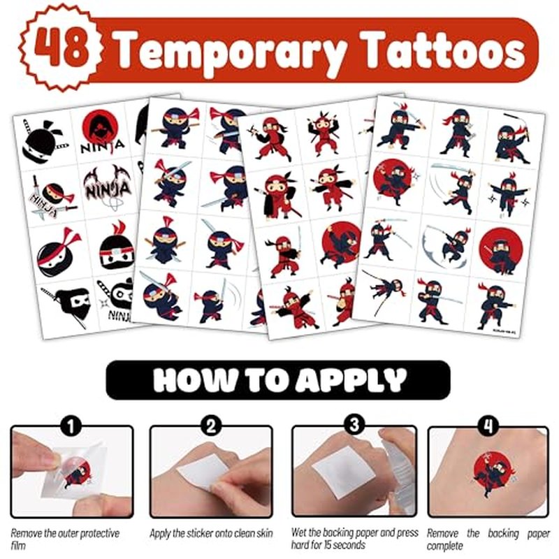 72 PCS Ninja Party Favors ? 48 Pre-Cut Temporary Tattoos & 24 Ninja Punch Balloons Themed Birthday Party Decorations Supplies Favors Gifts, Goodie Bag Fillers, Classroom Rewards